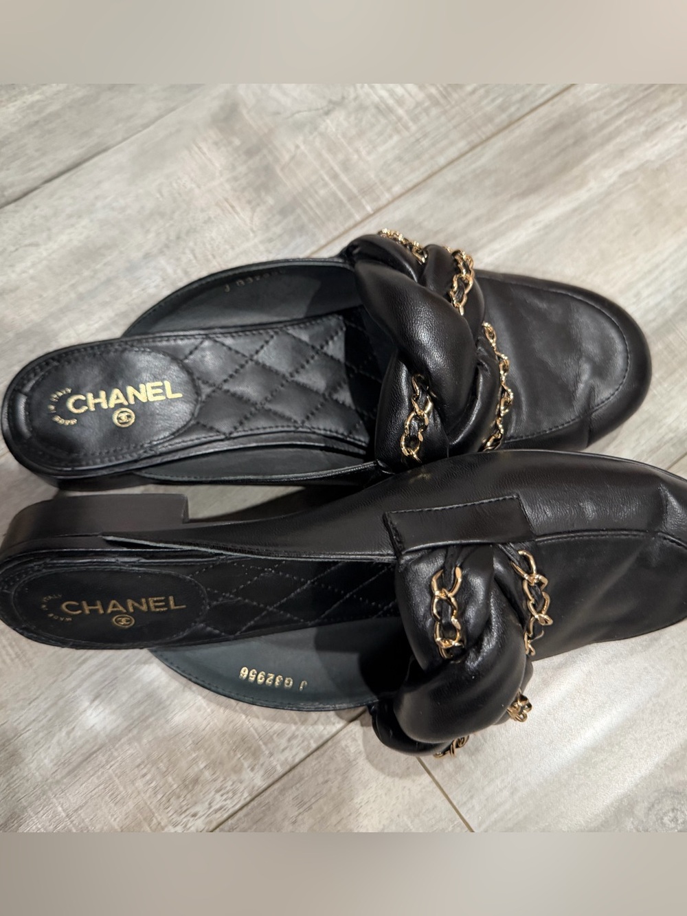 CHANEL Black Leather Mules
